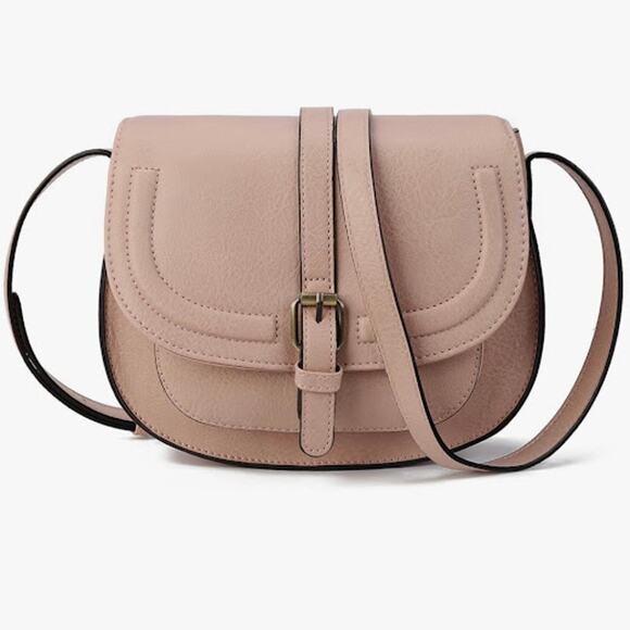 New Saddle Crossbody Bag Dusty Pink Vegan Leather 7" H x 3" W x 9" L - Picture 1 of 6